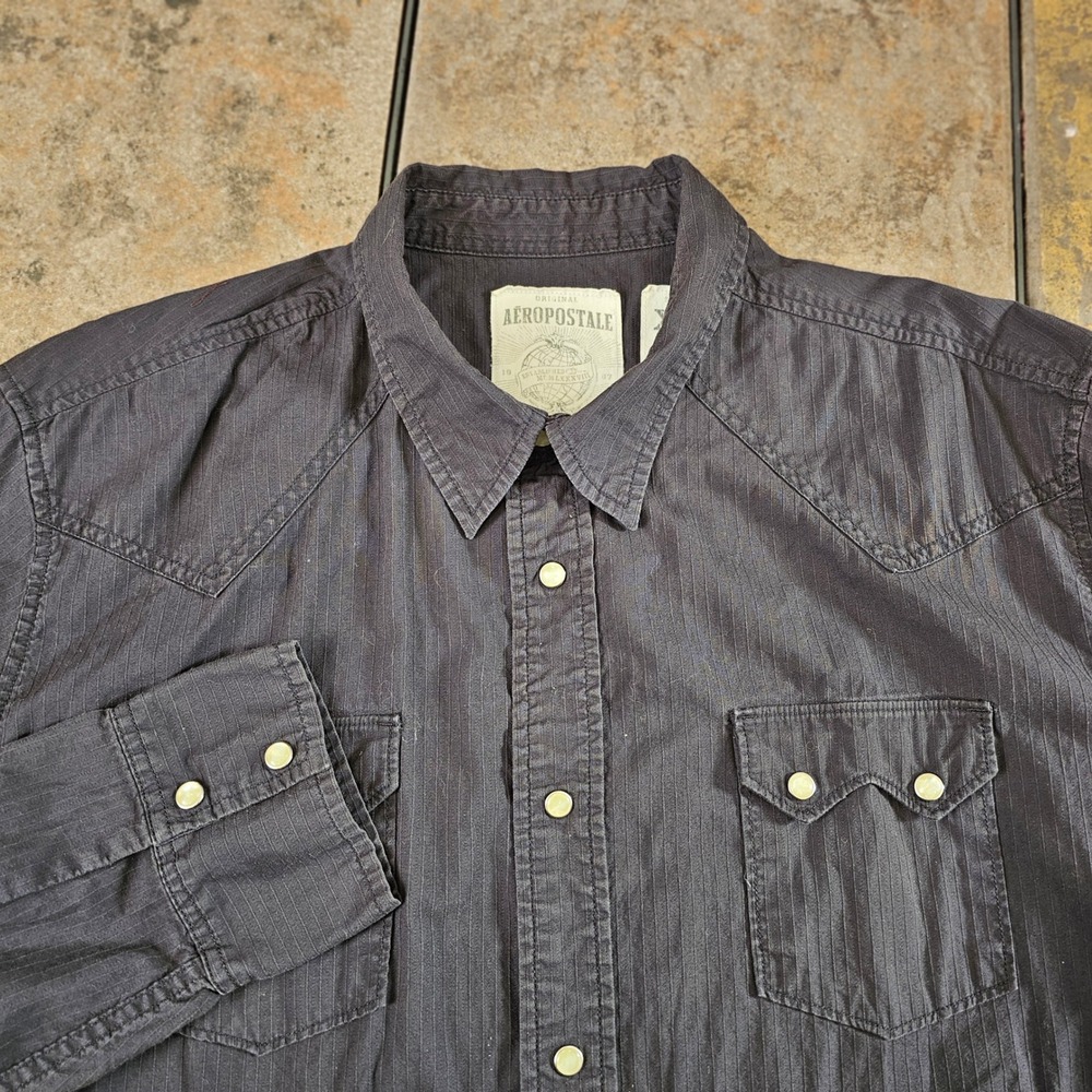Aeropostale‎ Mens Dark Gray Vintage Western Pearl Snap Button Up Shirt XL